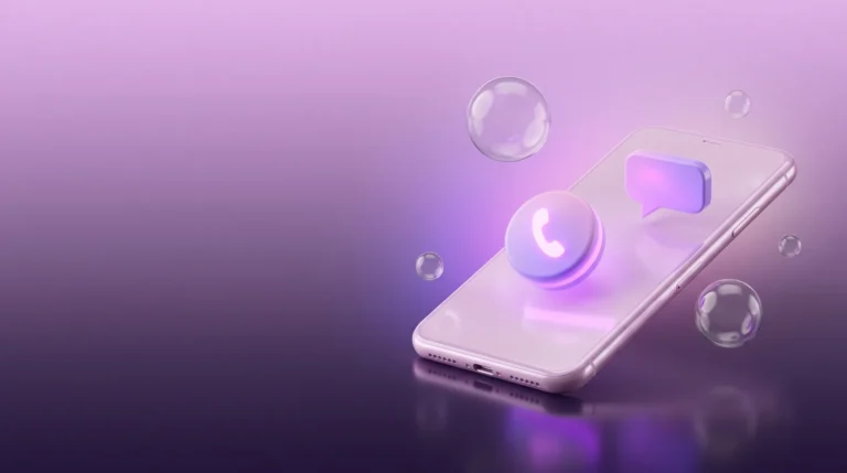 Pastelowy smartfon z podświetlonym przyciskiem połączenia w śliwkowej kolorystyce