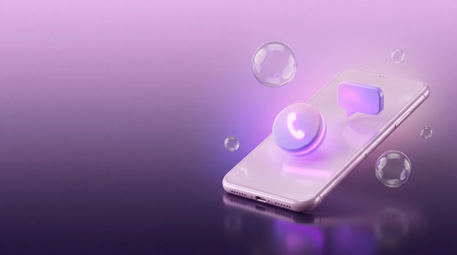Pastelowy smartfon z podświetlonym przyciskiem połączenia w śliwkowej kolorystyce